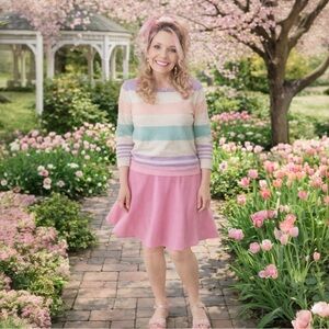 Tommy Hilfiger Pastel Striped Sweater Soft Preppy Crewneck Size M